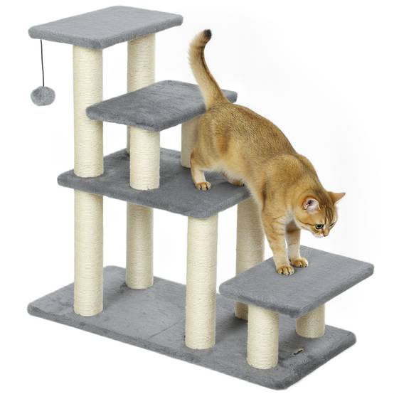 Escalier pour Chat et Chien en Bois avec Griffoirs Modulable 3 ou 4 Marches Gris - ComfortXL Outdoor Living - Image 1