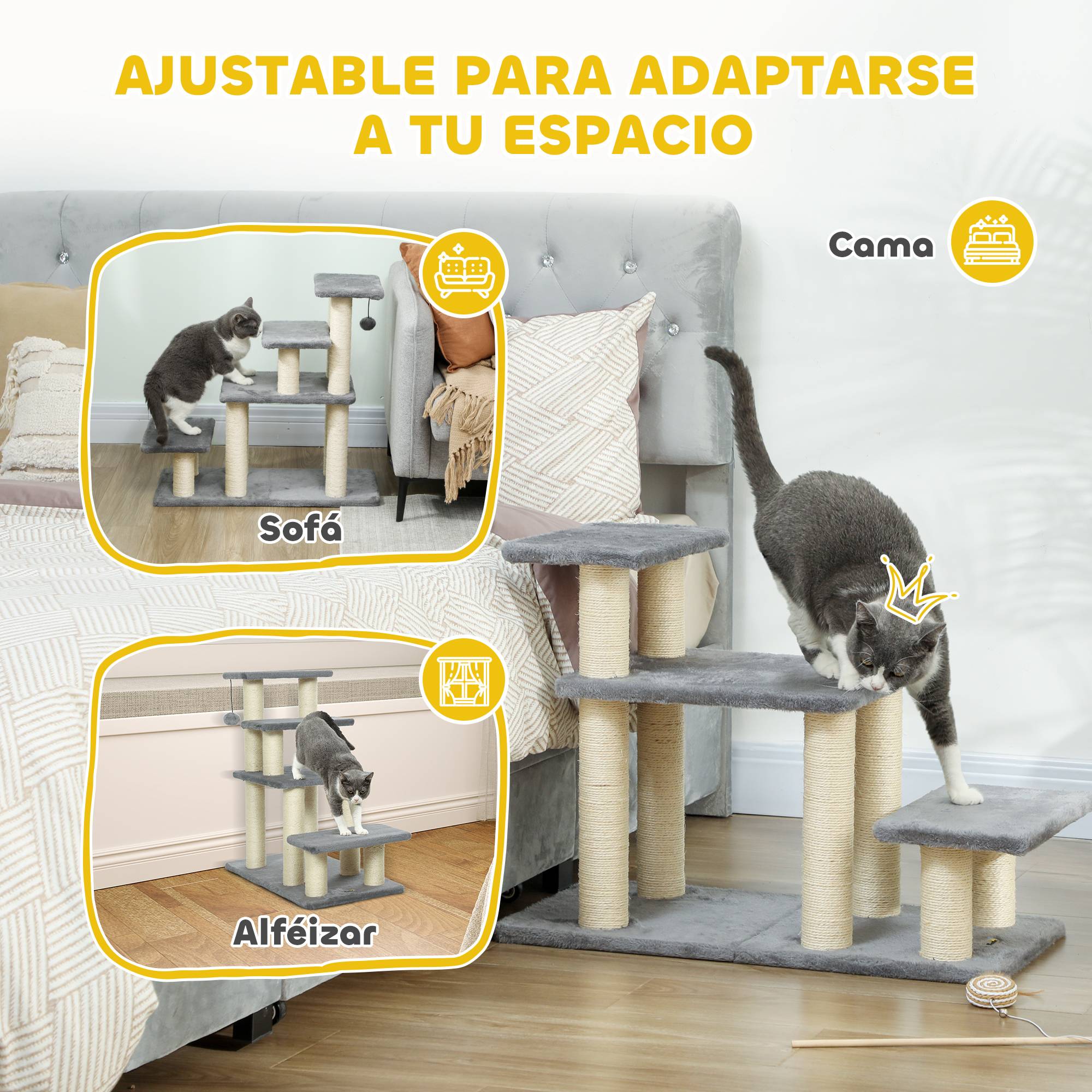 Escalier pour Chat et Chien en Bois avec Griffoirs Modulable 3 ou 4 Marches Gris - ComfortXL Outdoor Living - Image 7
