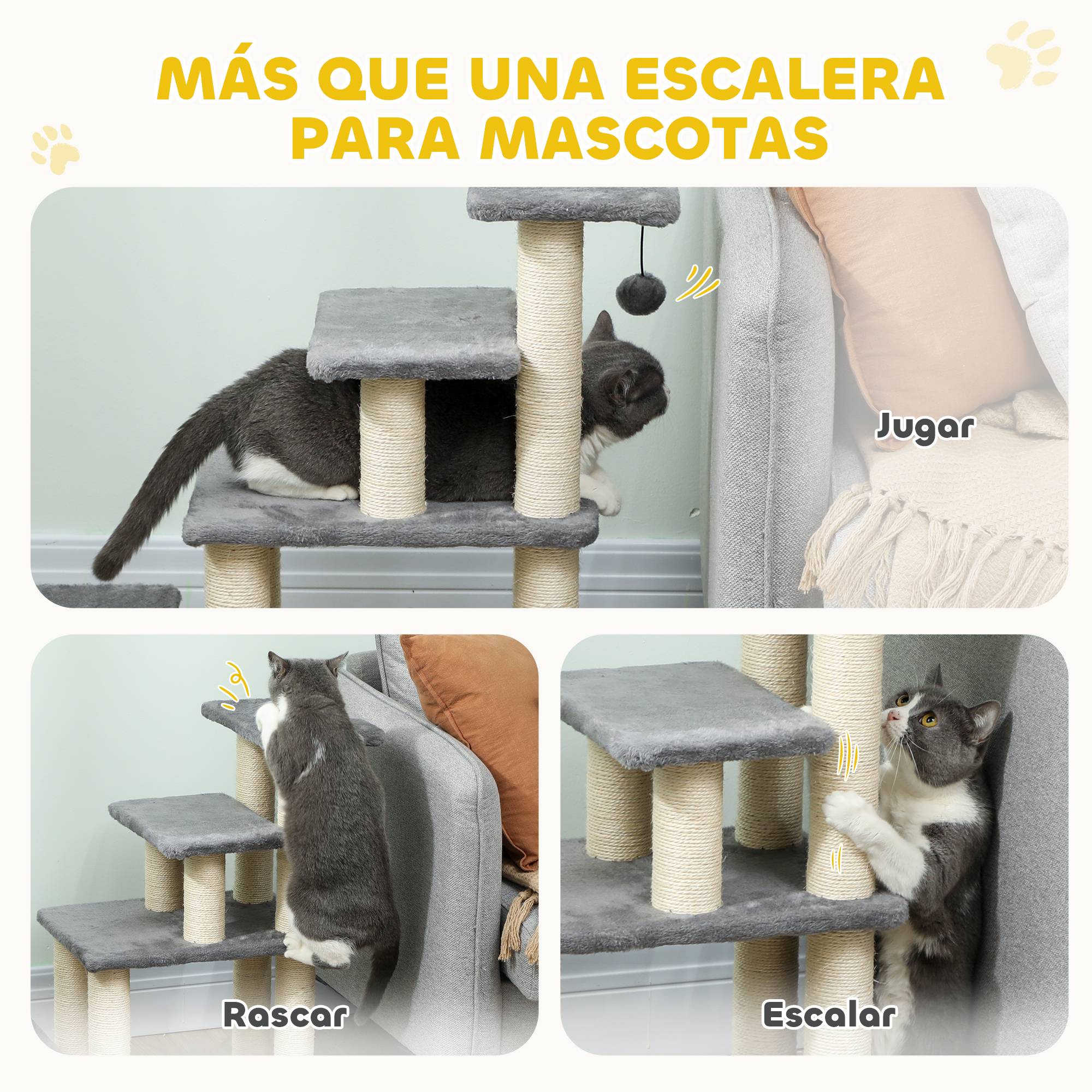 Escalier pour Chat et Chien en Bois avec Griffoirs Modulable 3 ou 4 Marches Gris - ComfortXL Outdoor Living - Image 8