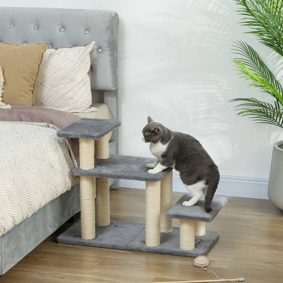 Escalier pour Chat et Chien en Bois avec Griffoirs Modulable 3 ou 4 Marches Gris - ComfortXL Outdoor Living - Image 4