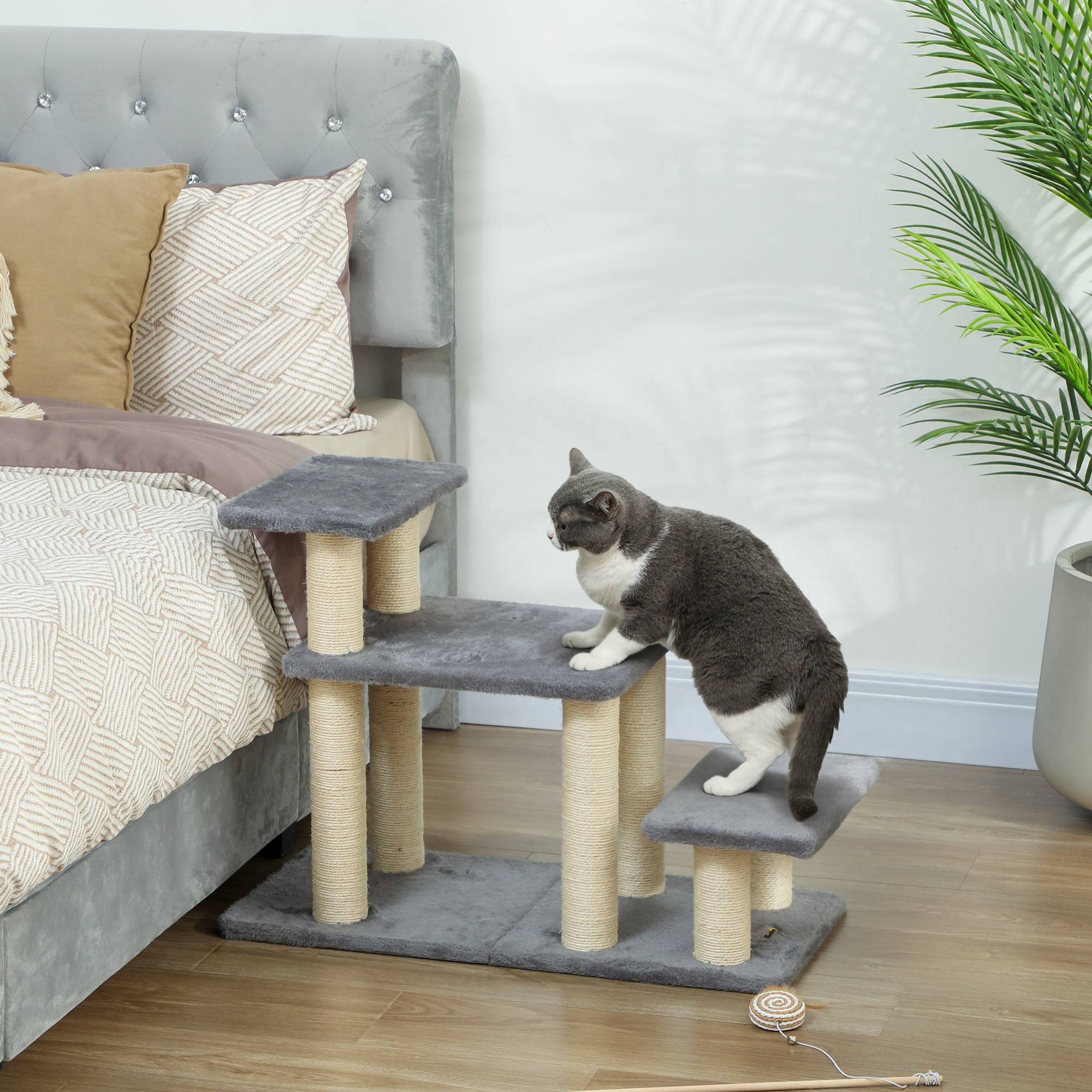 Escalier pour Chat et Chien en Bois avec Griffoirs Modulable 3 ou 4 Marches Gris - ComfortXL Outdoor Living - Image 4