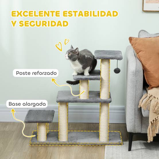 Escalier pour Chat et Chien en Bois avec Griffoirs Modulable 3 ou 4 Marches Gris - ComfortXL Outdoor Living - Image 6