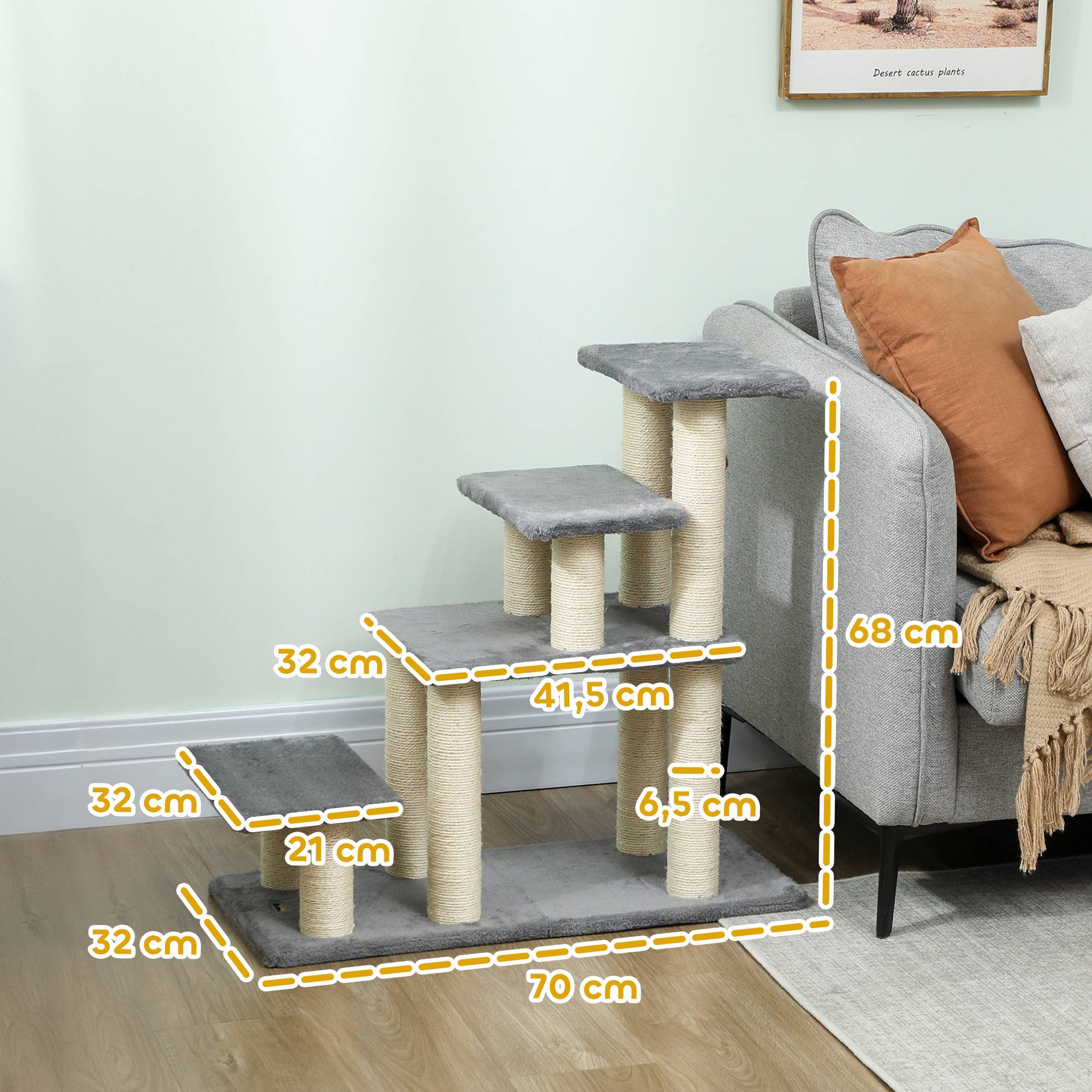 Escalier pour Chat et Chien en Bois avec Griffoirs Modulable 3 ou 4 Marches Gris - ComfortXL Outdoor Living - Image 5