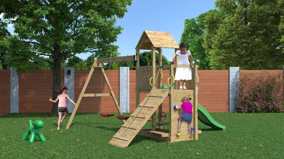 Fungoo - Aire de jeux Bois Floppi av balançoire double Toboggan Plateform - Image 6