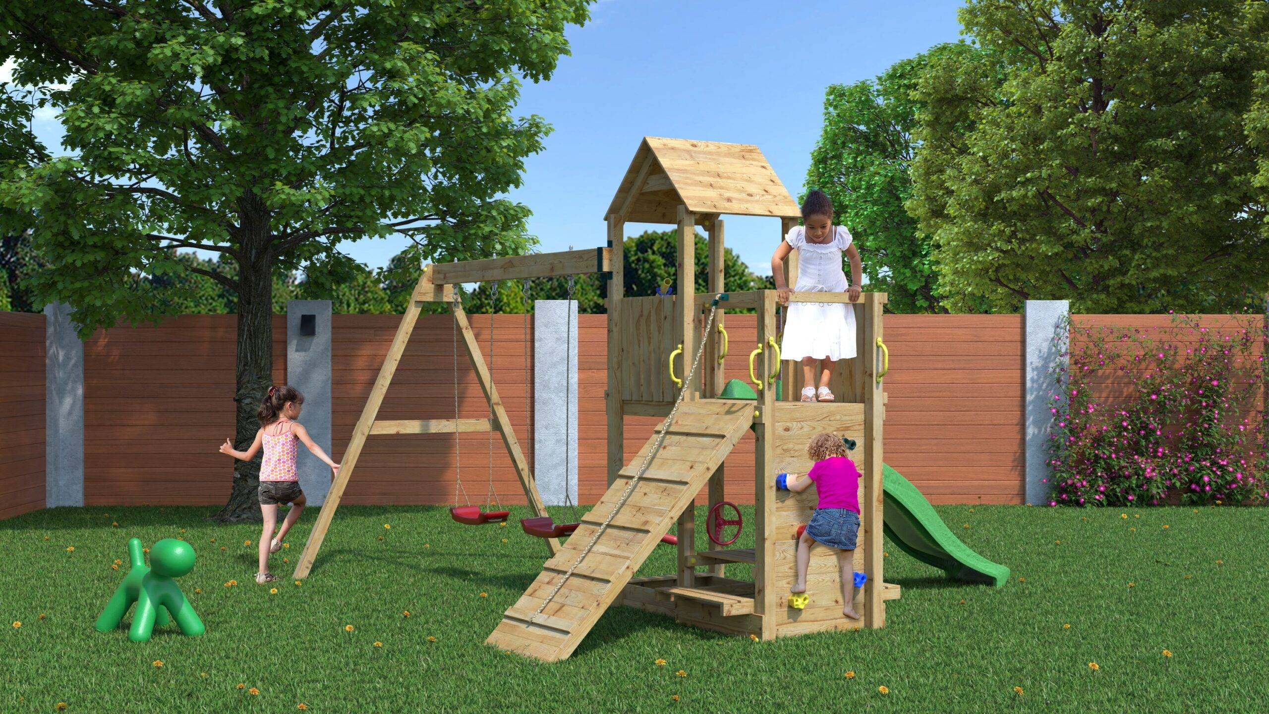 Fungoo - Aire de jeux Bois Floppi av balançoire double Toboggan Plateform - Image 6