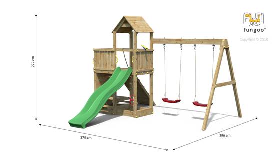 Fungoo - Aire de jeux Bois Floppi av balançoire double Toboggan Plateform - Image 4