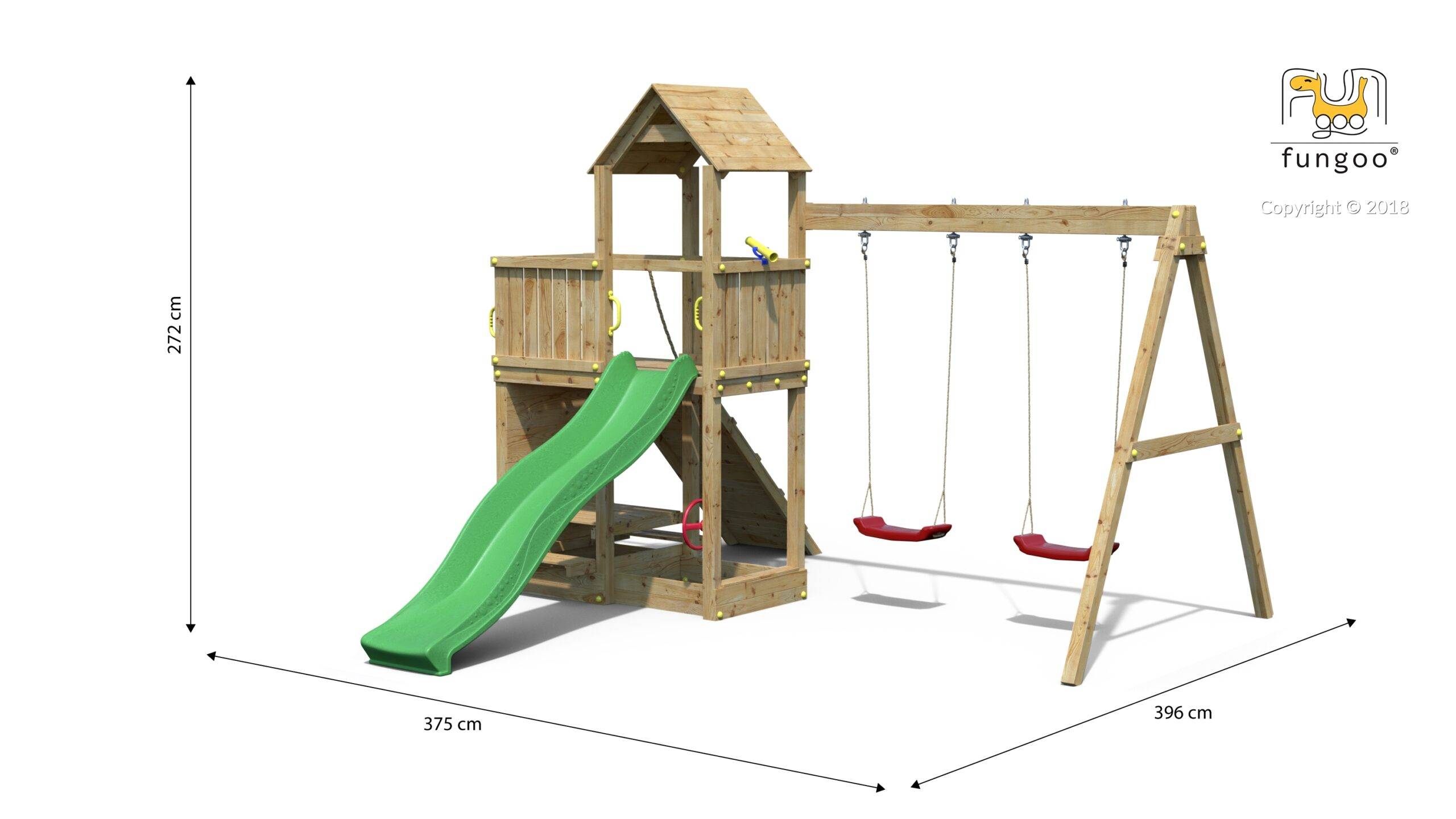 Fungoo - Aire de jeux Bois Floppi av balançoire double Toboggan Plateform - Image 4