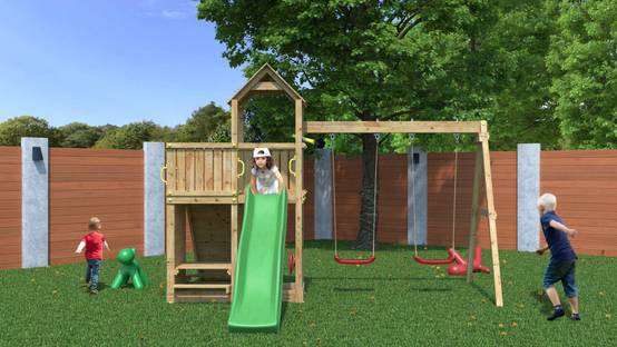 Fungoo - Aire de jeux Bois Floppi av balançoire double Toboggan Plateform - Image 3