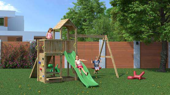 Fungoo - Aire de jeux Bois Floppi av balançoire double Toboggan Plateform - Image 2