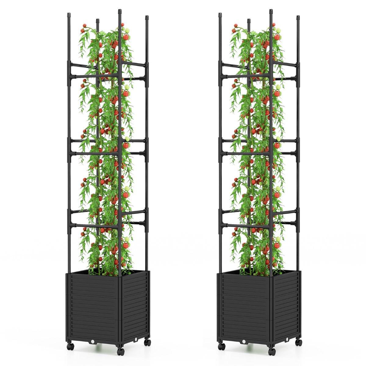Helloshop26 - Jardinière surélevée à roulettes avec treillis obélisque lit de jardin à arrosage automatique avec 3 hauteurs 42 x 42 x 219 cm noir - Image 1