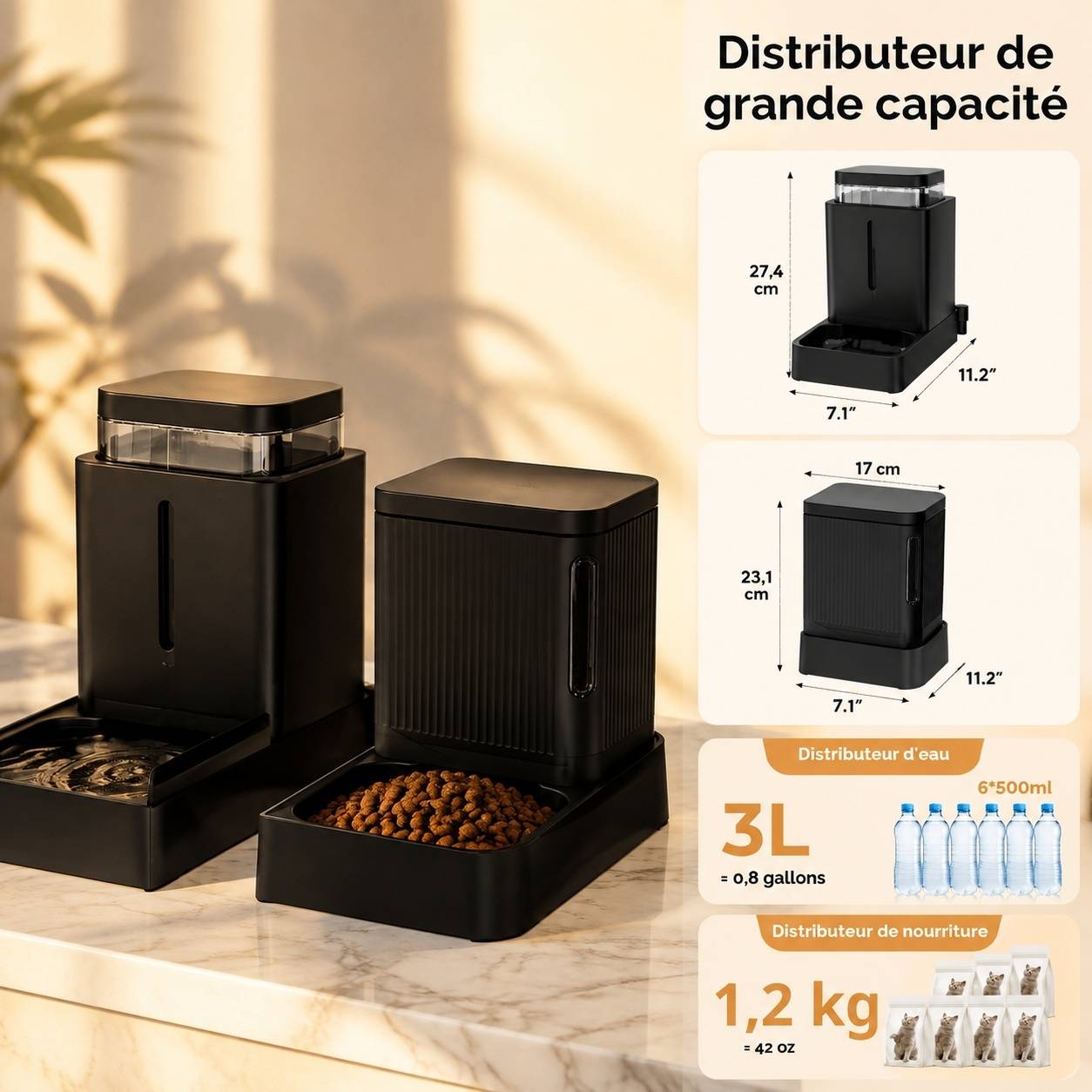 Distributeur Automatique 2 en 1 Nourriture et Eau pour Chat Capacitye Adaptable Facile à Nettoyer - Image 3