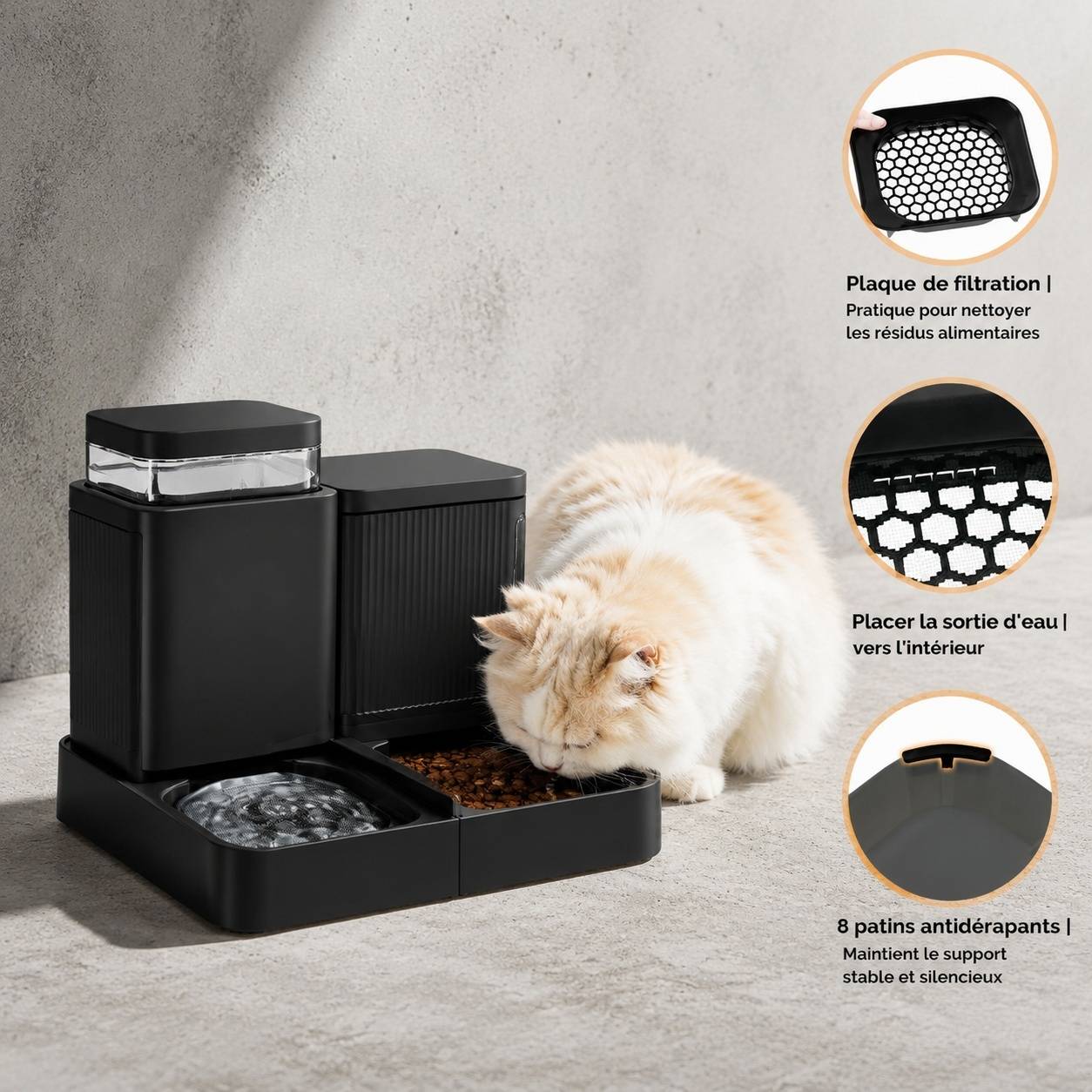 Distributeur Automatique 2 en 1 Nourriture et Eau pour Chat Capacitye Adaptable Facile à Nettoyer - Image 5