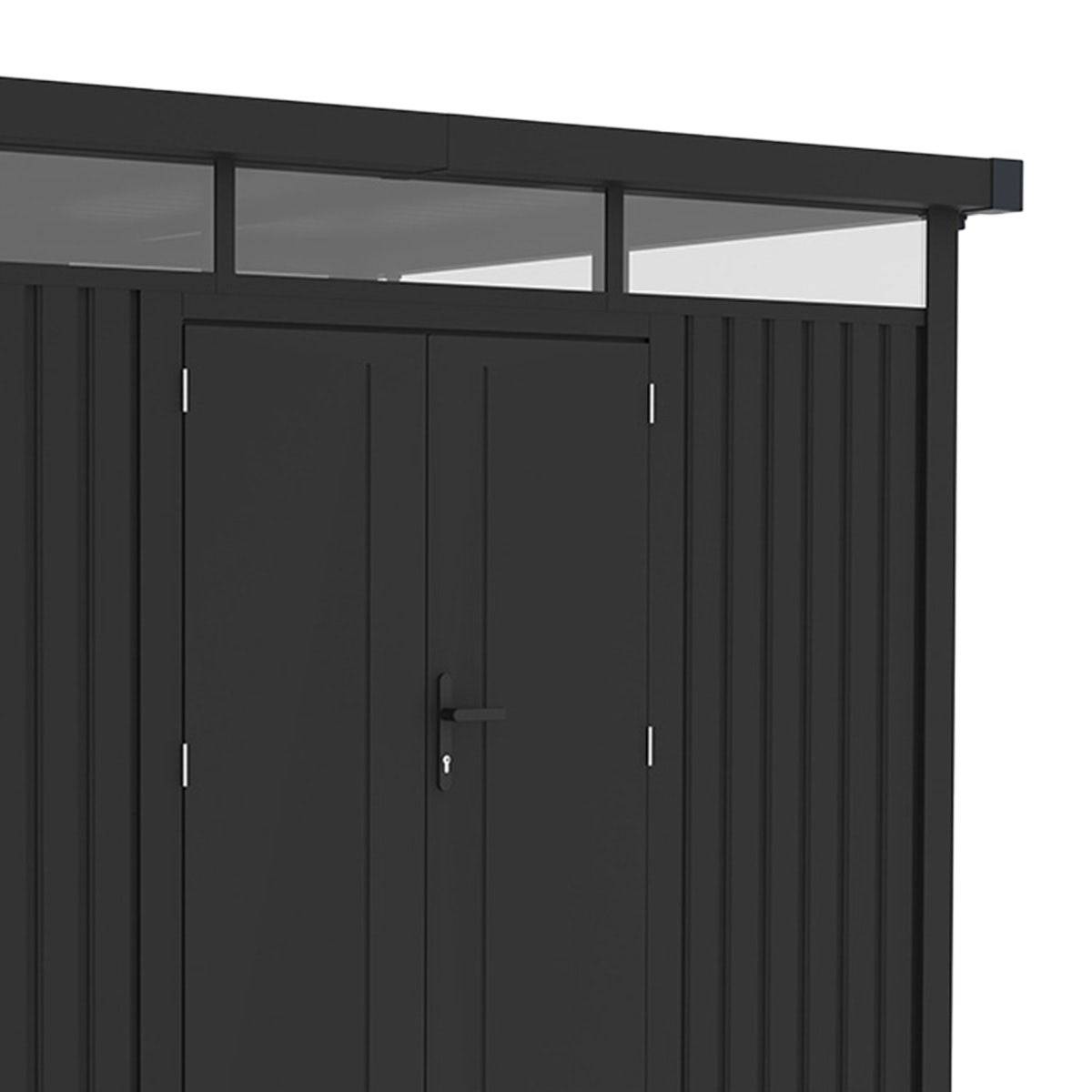 Abri de jardin métal anthracite 7.45m² toit plat + kit d'ancrage - Image 4