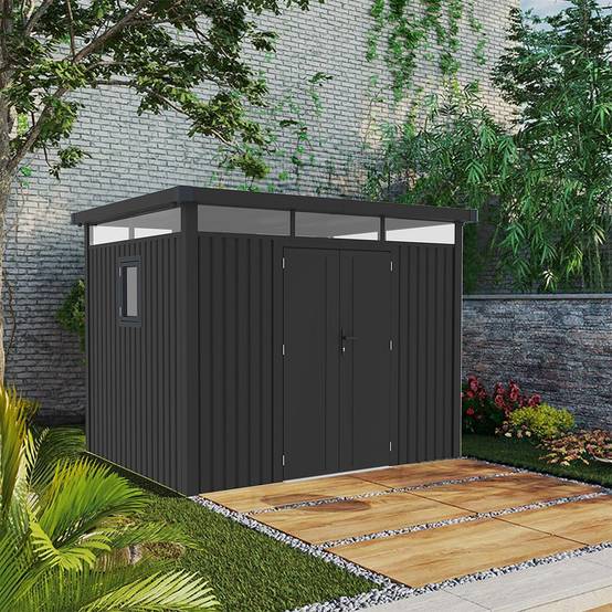 Abri de jardin métal anthracite 7.45m² toit plat + kit d'ancrage - Image 8