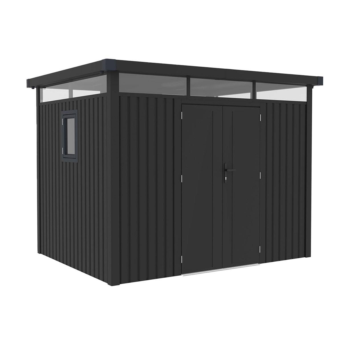 Abri de jardin métal anthracite 7.45m² toit plat + kit d'ancrage - Image 2