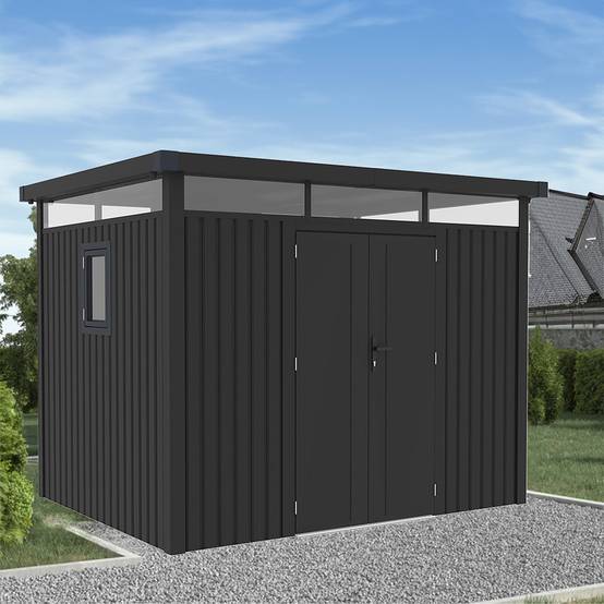 Abri de jardin métal anthracite 7.45m² toit plat + kit d'ancrage - Image 7