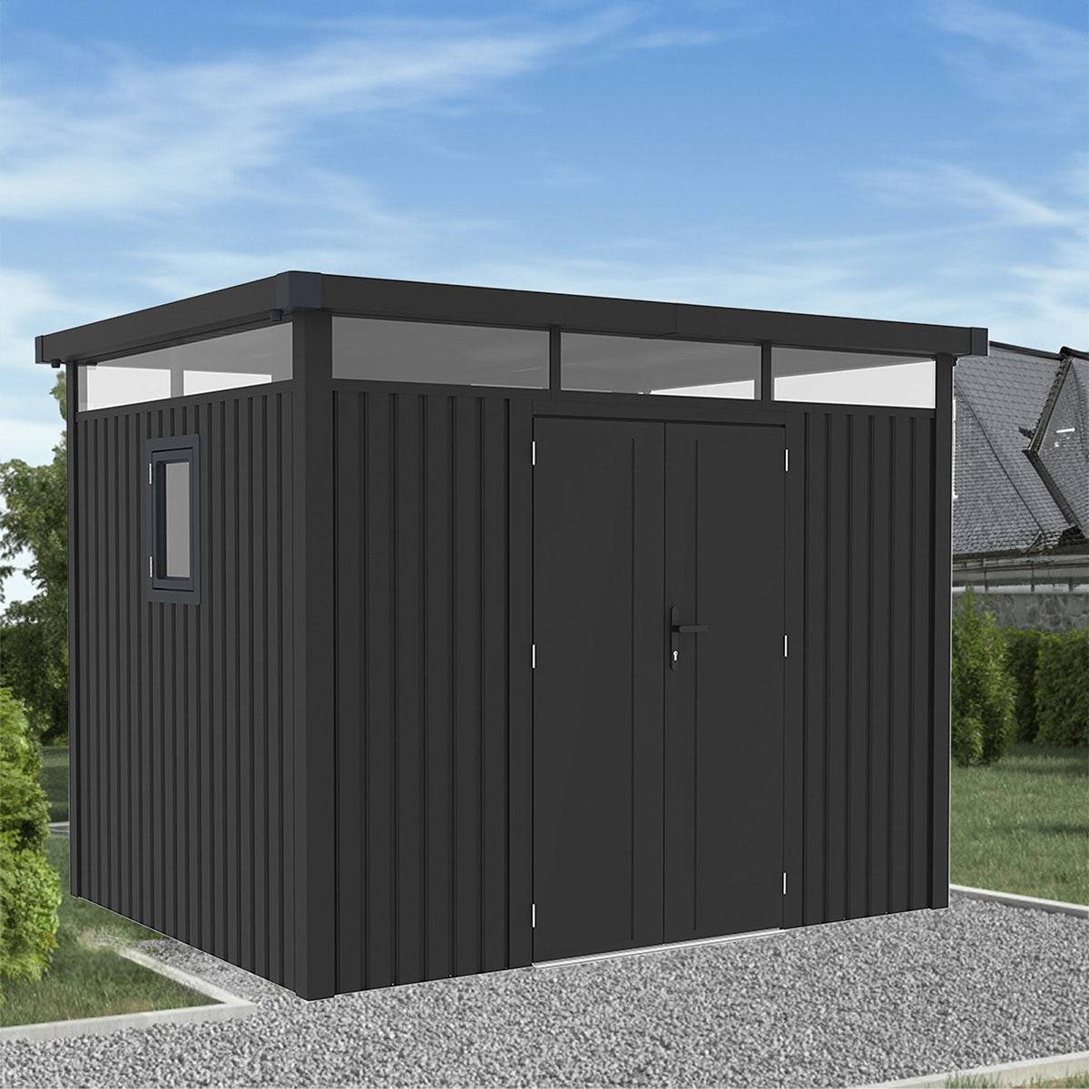 Abri de jardin métal anthracite 7.45m² toit plat + kit d'ancrage - Image 7