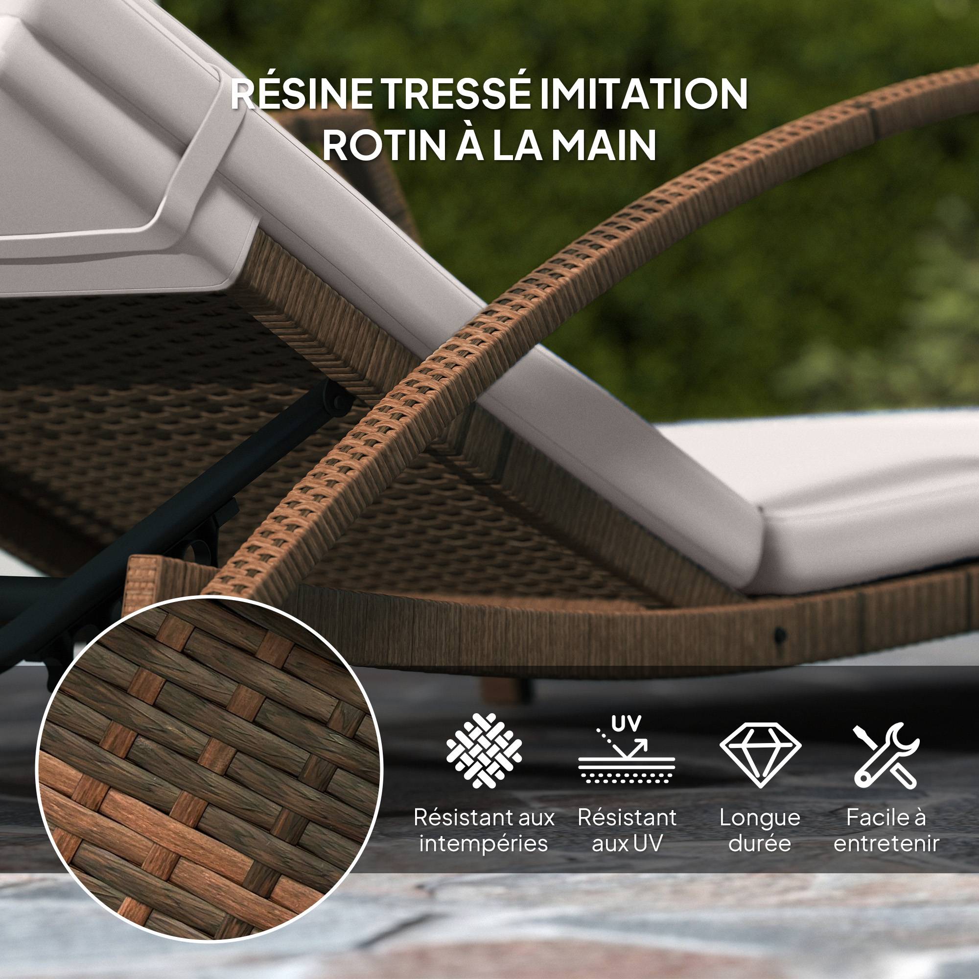 ComfortXL - Bain de soleil à roulettes résine tressée piscine dossier réglable beige - ComfortXL Outdoor Living - Image 9