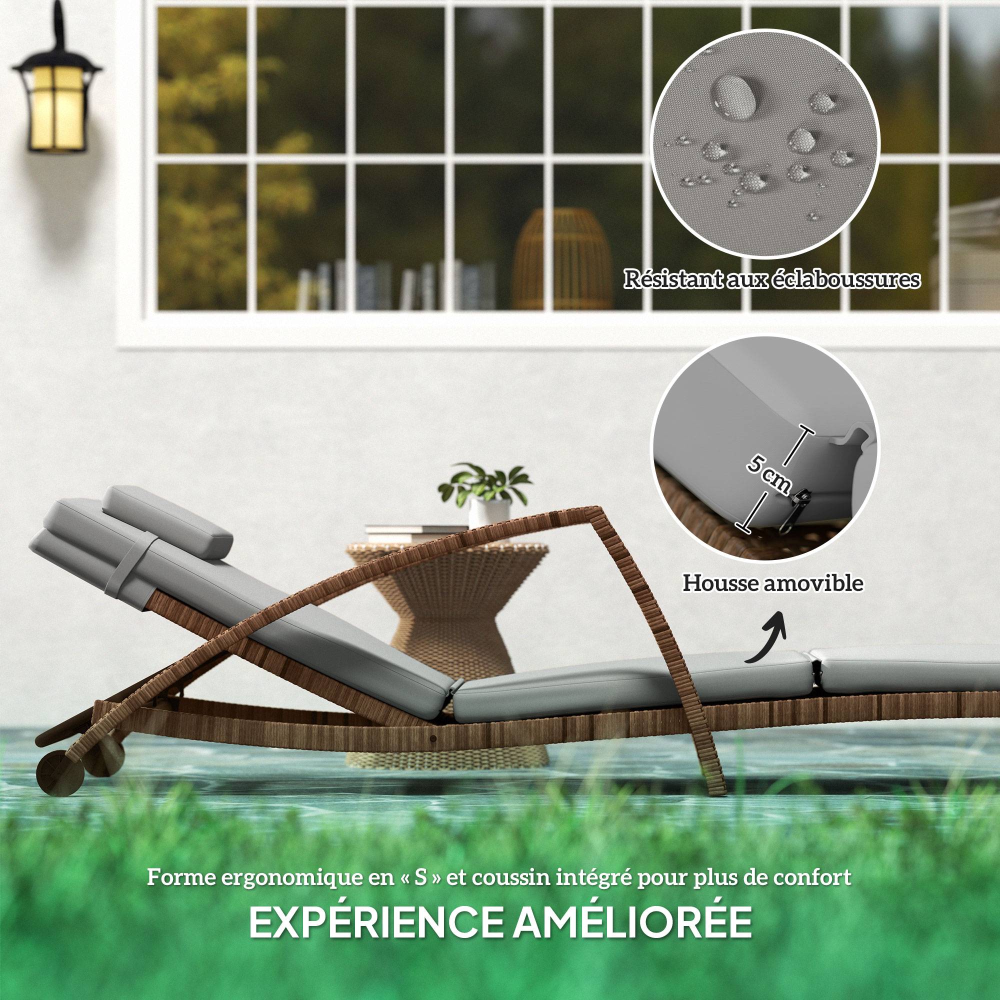 ComfortXL - Bain de soleil à roulettes résine tressée piscine dossier réglable beige - ComfortXL Outdoor Living - Image 8