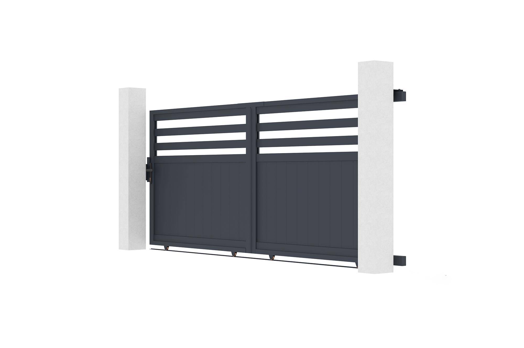 CASANOOV - Portail coulissant 3,7m NEVIS H.140cm aluminium gris + 2 poteaux ELDA aluminium gris 15x15cm + motorisation Ranger C300 - Image 8