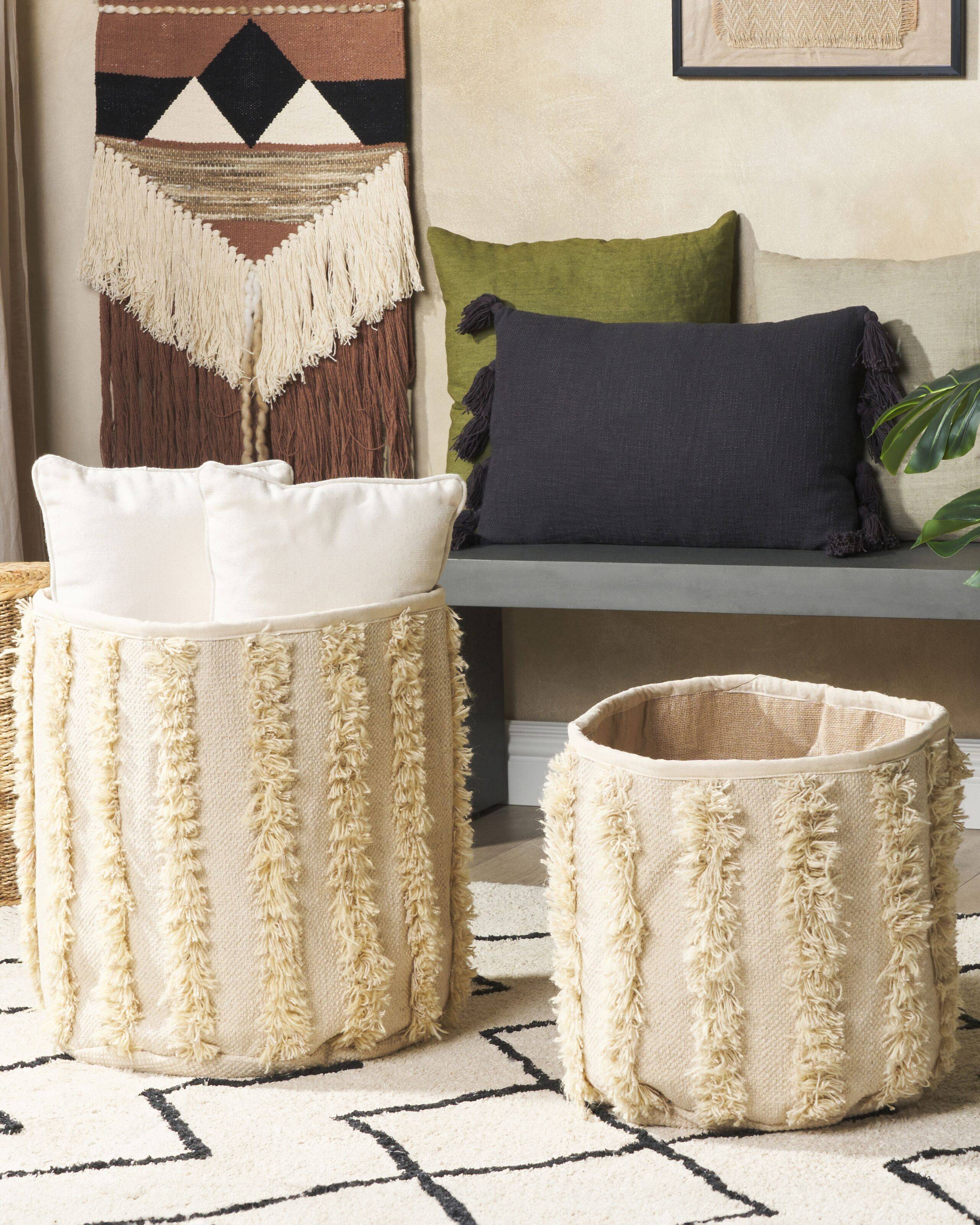Paniers Beige en Coton 40/45 cm Ronds Faits Main Rangement Intérieur pour Linge Facile à Entretenir Lot de 2 - Image 2