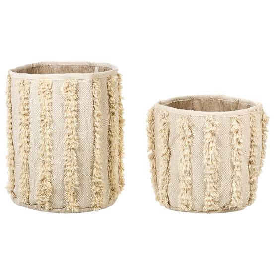 Paniers Beige en Coton 40/45 cm Ronds Faits Main Rangement Intérieur pour Linge Facile à Entretenir Lot de 2 - Image 1
