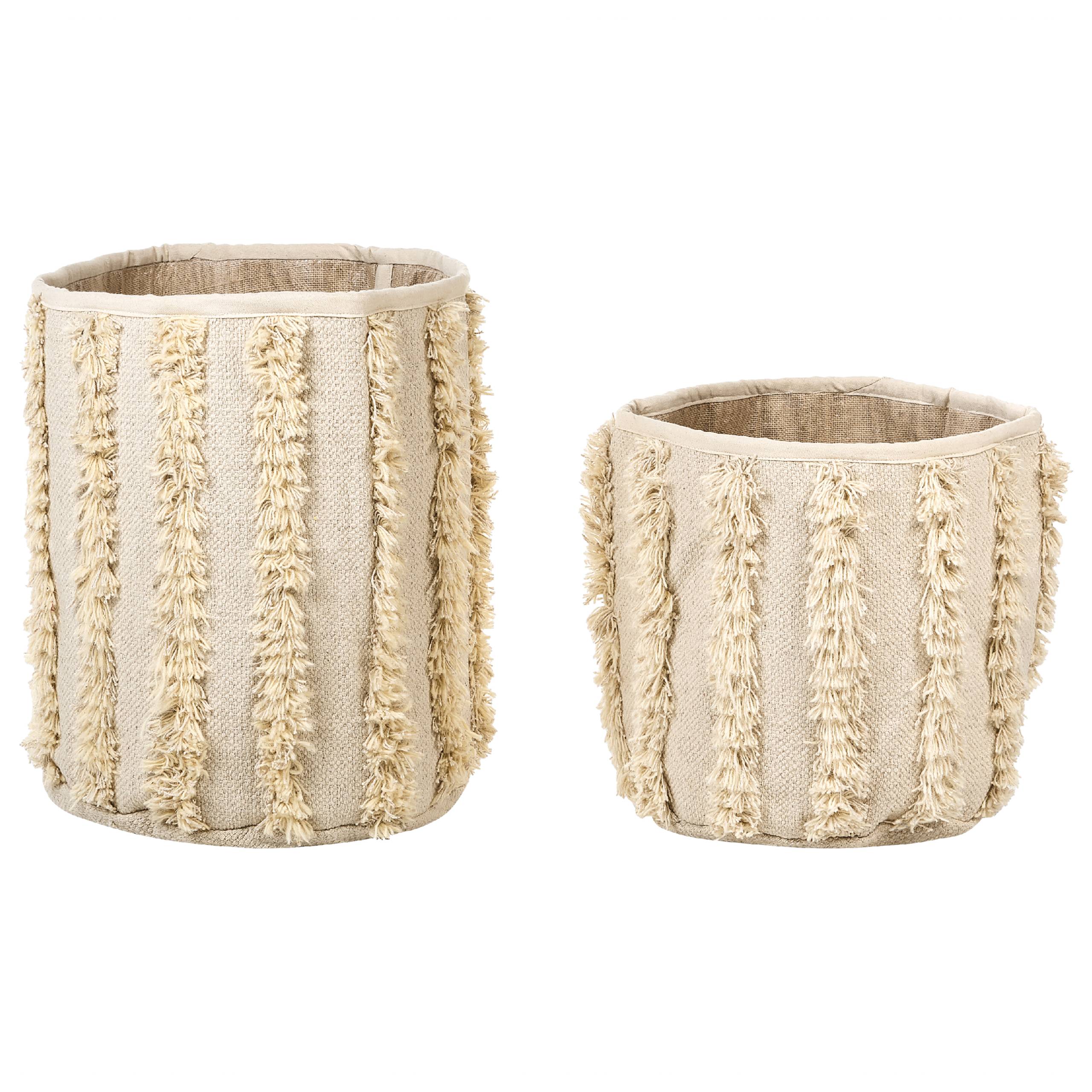 Paniers Beige en Coton 40/45 cm Ronds Faits Main Rangement Intérieur pour Linge Facile à Entretenir Lot de 2 - Image 1