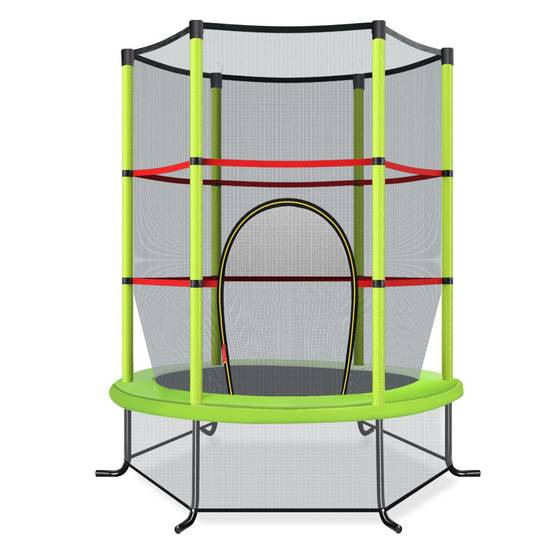 Trampoline de Jardin pour Enfants Ø165CM avec Filet de Protection Appuis de Ressorts et Structure en Acier Vert F411R - Image 1