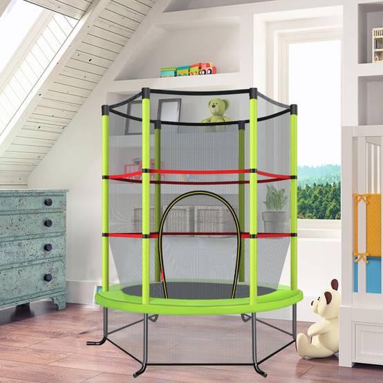 Trampoline de Jardin pour Enfants Ø165CM avec Filet de Protection Appuis de Ressorts et Structure en Acier Vert F411R - Image 2