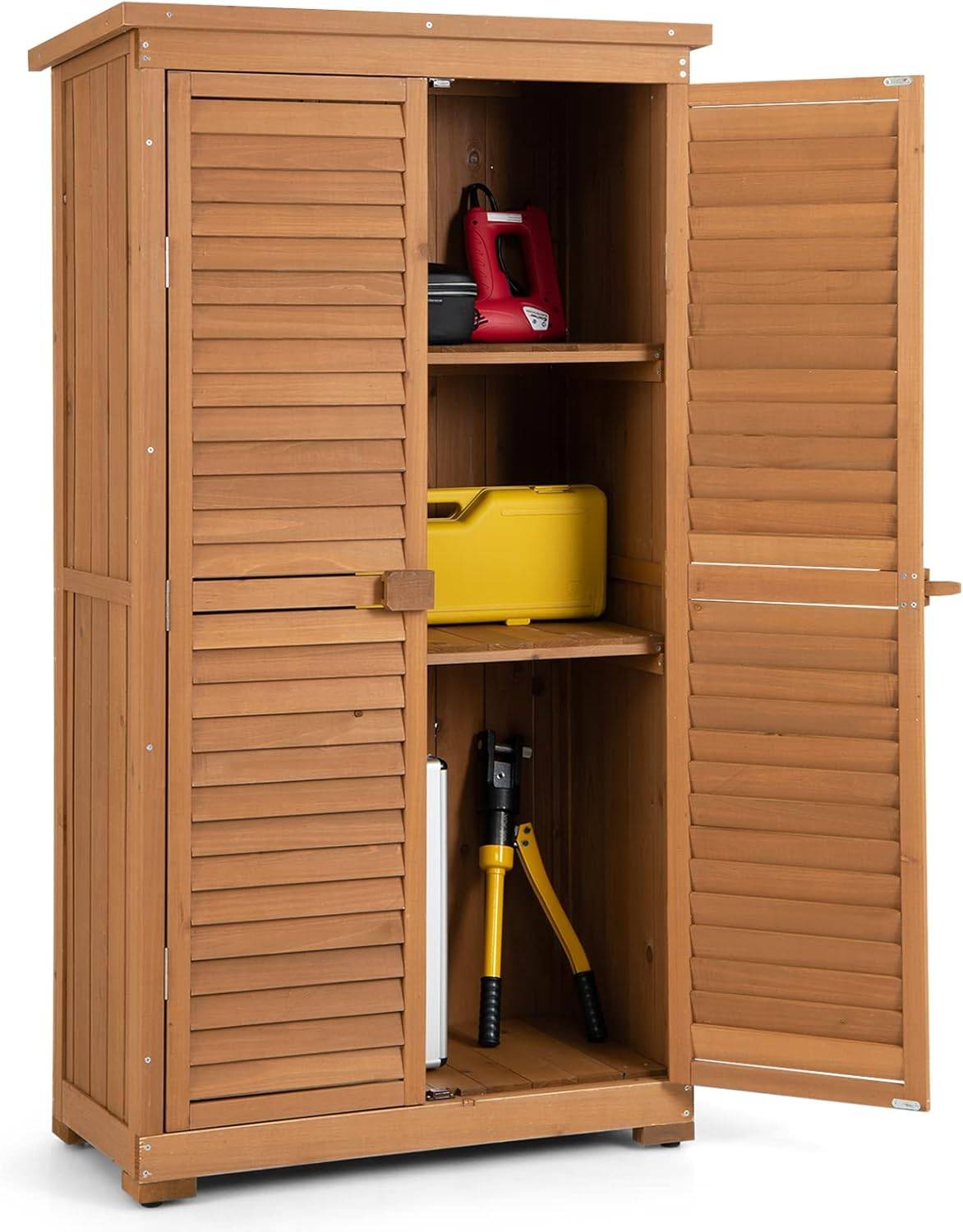 Armoire de jardin/Abri de Jardin en Bois 160 Cm,Toit en Asphalte, Imperméable,3 Étagères Amovibles - Image 1