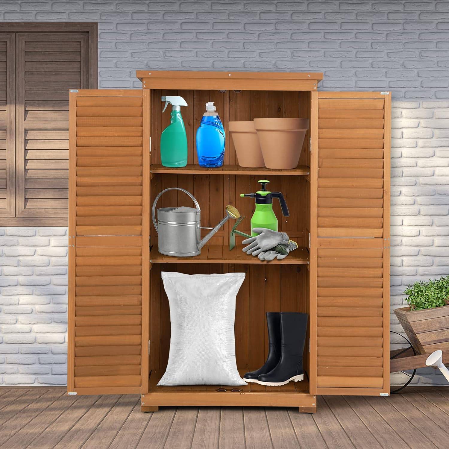 Armoire de jardin/Abri de Jardin en Bois 160 Cm,Toit en Asphalte, Imperméable,3 Étagères Amovibles - Image 9