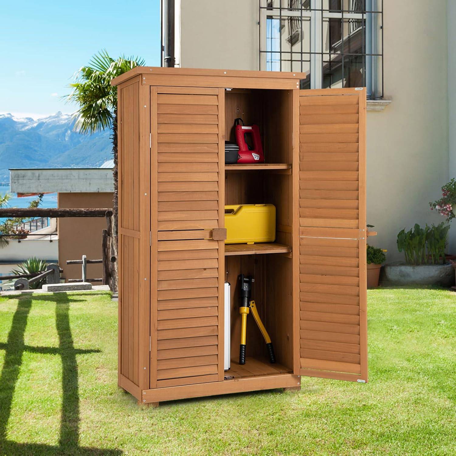 Armoire de jardin/Abri de Jardin en Bois 160 Cm,Toit en Asphalte, Imperméable,3 Étagères Amovibles - Image 6