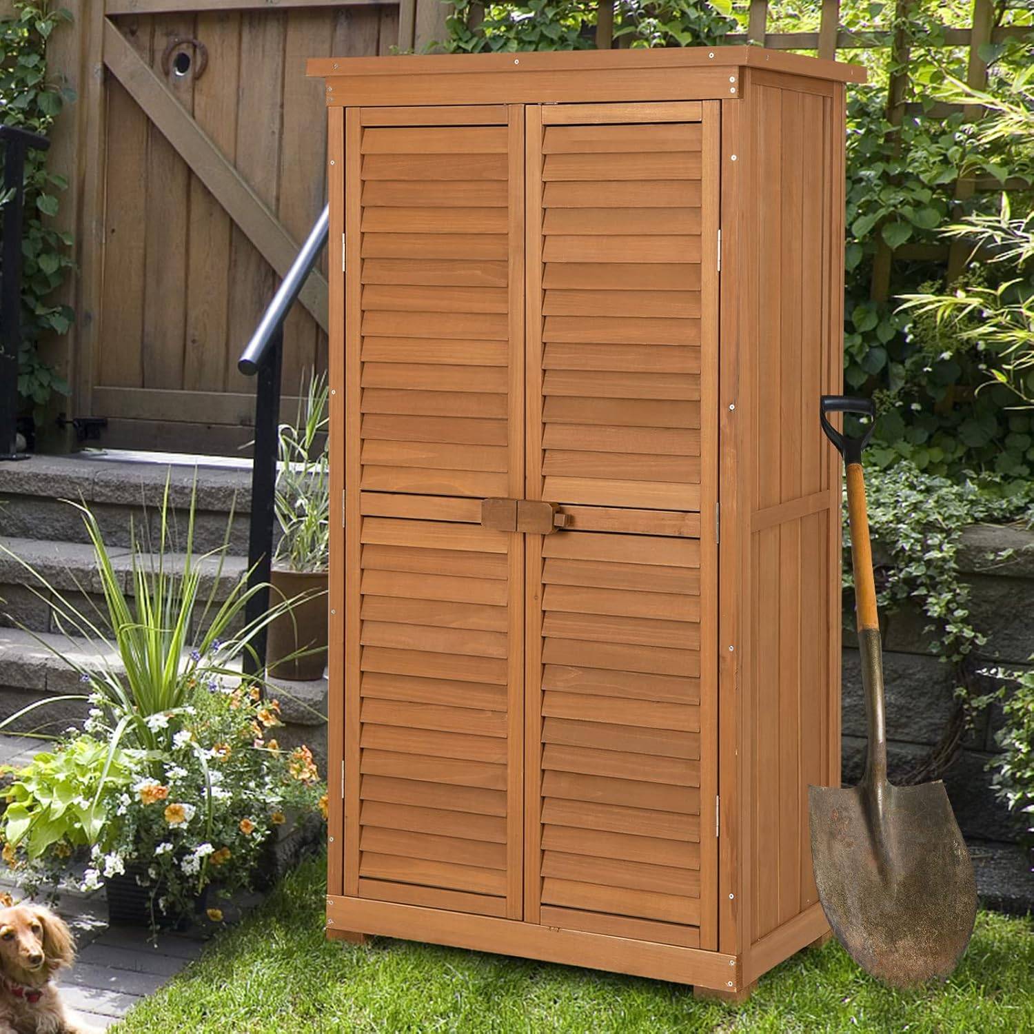 Armoire de jardin/Abri de Jardin en Bois 160 Cm,Toit en Asphalte, Imperméable,3 Étagères Amovibles - Image 8