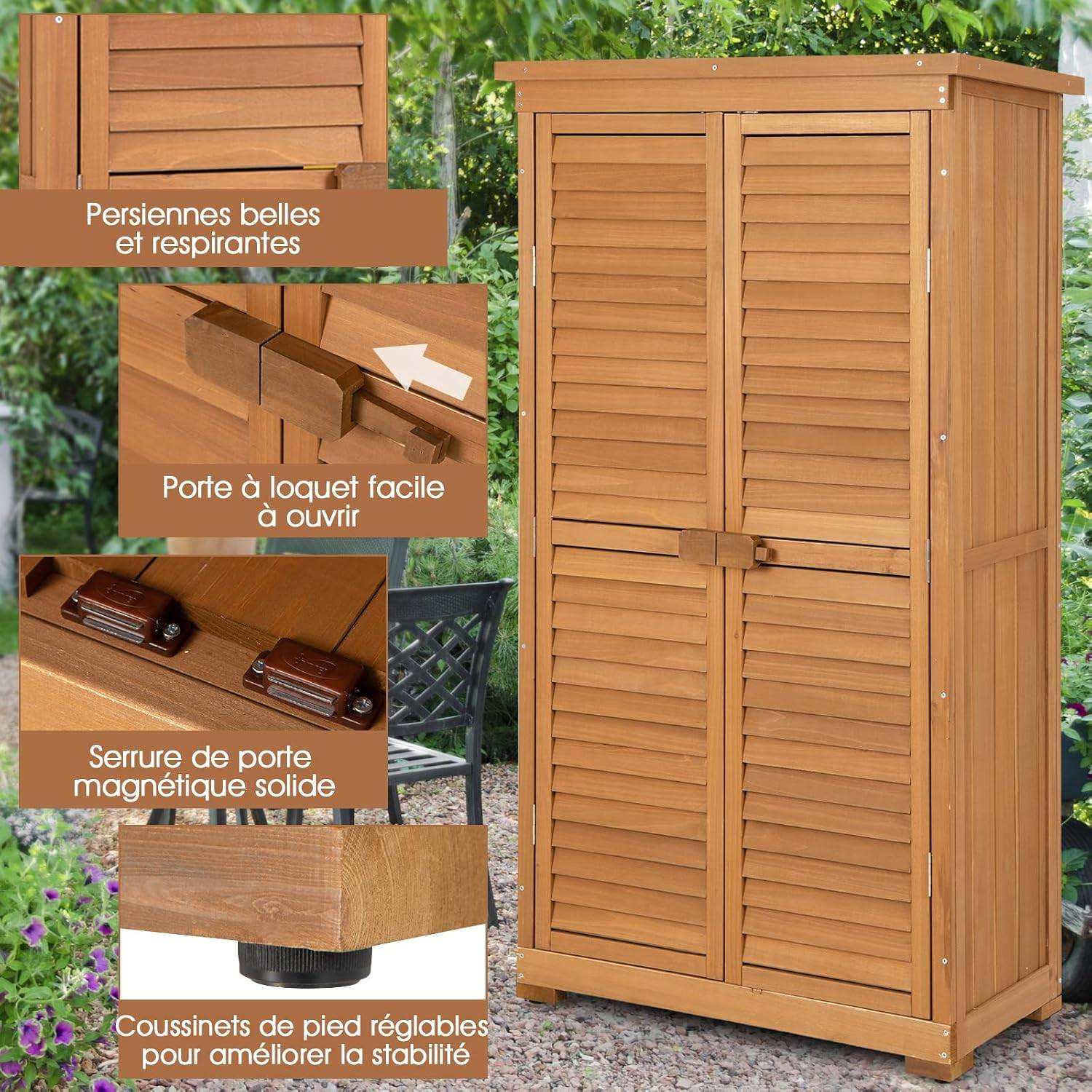 Armoire de jardin/Abri de Jardin en Bois 160 Cm,Toit en Asphalte, Imperméable,3 Étagères Amovibles - Image 3