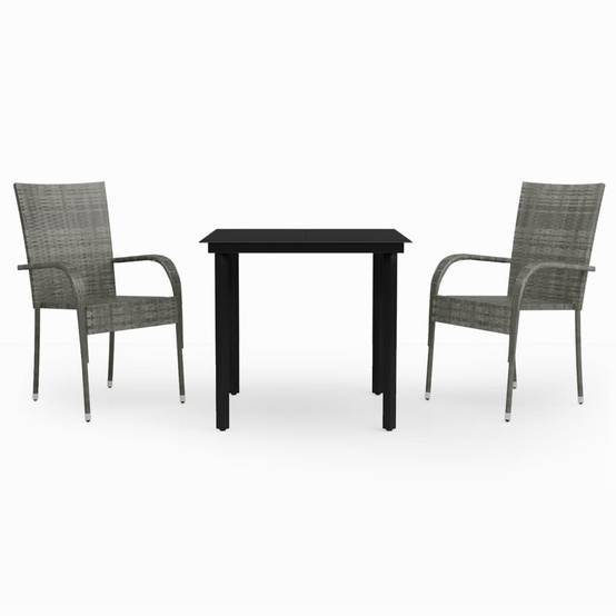 ComfortXL - Ensemble Repas de Jardin 2 Personnes, Table Carrée 80cm et Chaises en Résine Tressée Grise et Noire – ComfortXL Outdoor Living - Image 2