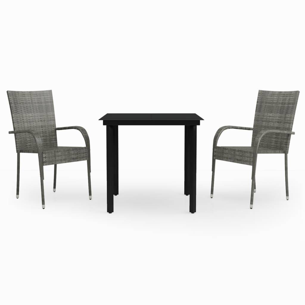ComfortXL - Ensemble Repas de Jardin 2 Personnes, Table Carrée 80cm et Chaises en Résine Tressée Grise et Noire – ComfortXL Outdoor Living - Image 2
