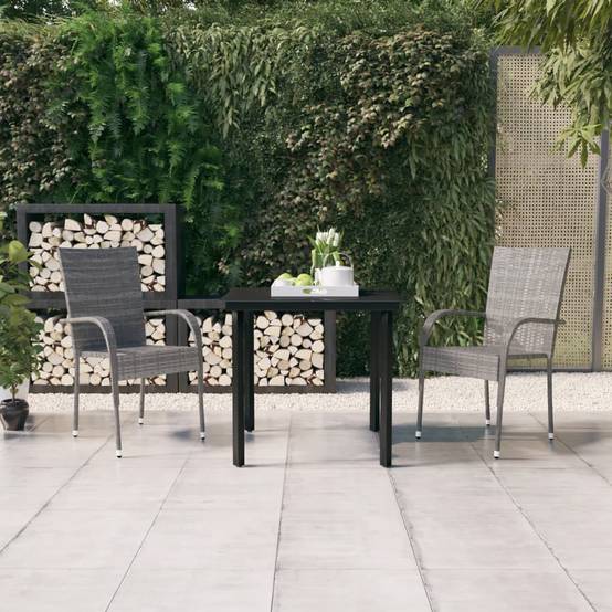 ComfortXL - Ensemble Repas de Jardin 2 Personnes, Table Carrée 80cm et Chaises en Résine Tressée Grise et Noire – ComfortXL Outdoor Living - Image 1