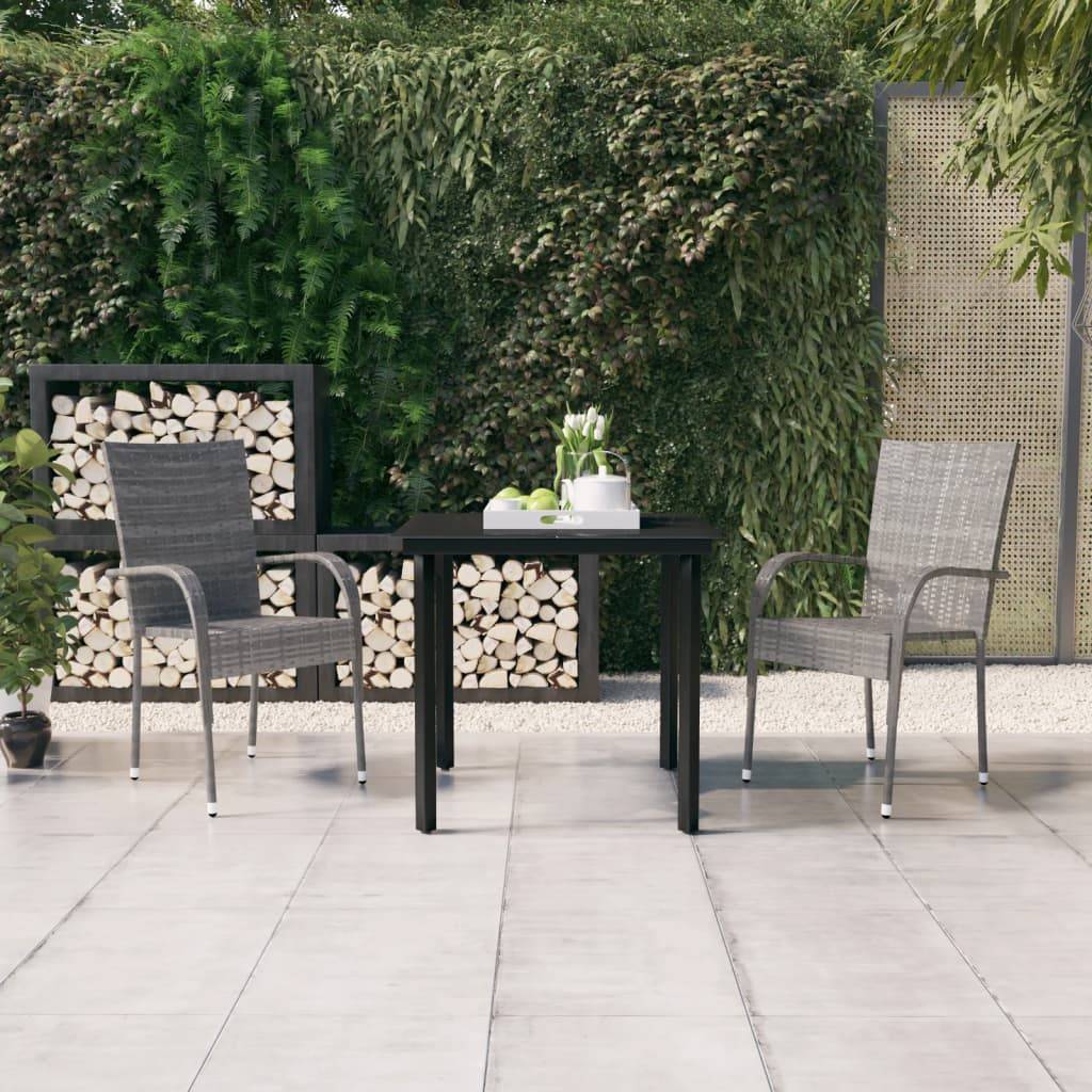 ComfortXL - Ensemble Repas de Jardin 2 Personnes, Table Carrée 80cm et Chaises en Résine Tressée Grise et Noire – ComfortXL Outdoor Living - Image 1