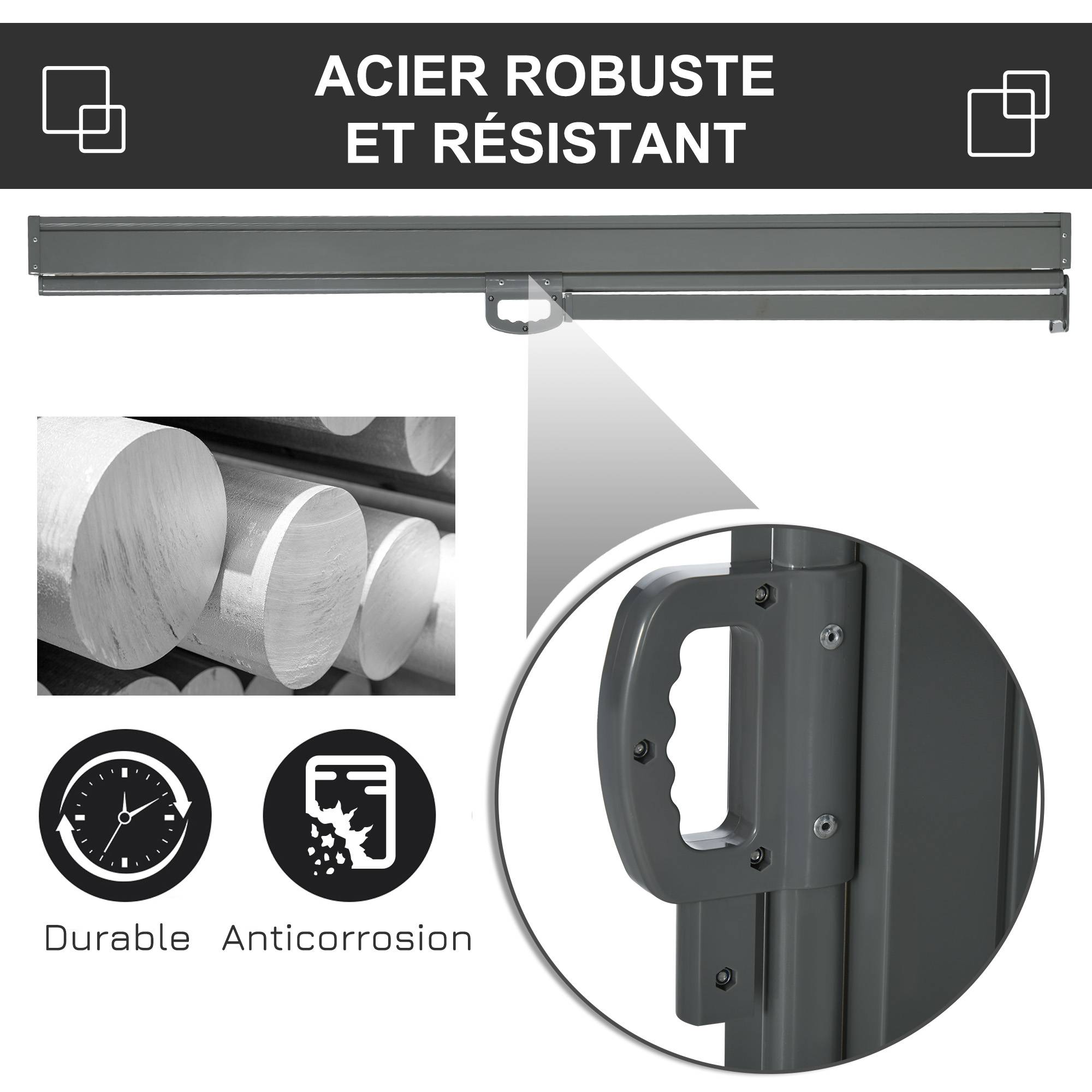 Store latéral rétractable métal polyester noir 300 x 0.01 x 160 cm - PANGIVO - Image 7