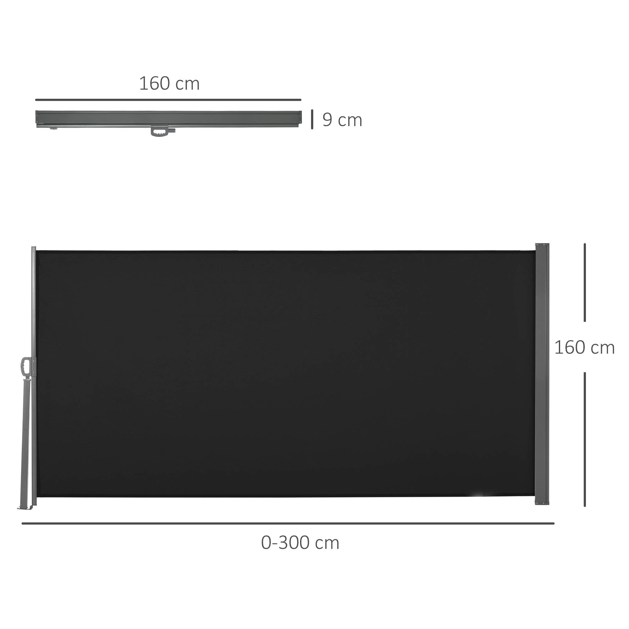 Store latéral rétractable métal polyester noir 300 x 0.01 x 160 cm - PANGIVO - Image 5