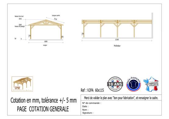 Carport Bois Douglas Français 69 m² – 2 pentes adossé – 8 poteaux – Abri voiture extérieur – Garantie 10 ans - Image 3