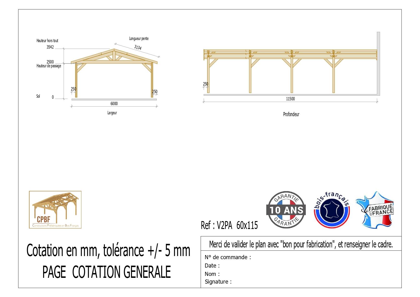 Carport Bois Douglas Français 69 m² – 2 pentes adossé – 8 poteaux – Abri voiture extérieur – Garantie 10 ans - Image 3