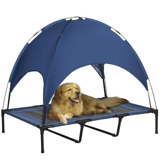 Lit pour chien acier et tissu bleu et noir 122 x 92 x 108 cm - PANGIVO - Image 1