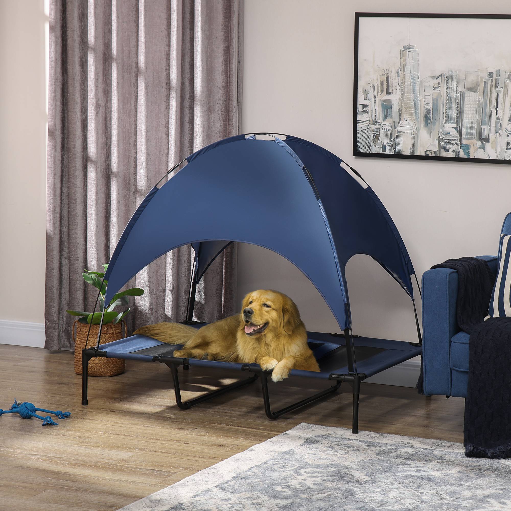 Lit pour chien acier et tissu bleu et noir 122 x 92 x 108 cm - PANGIVO - Image 3