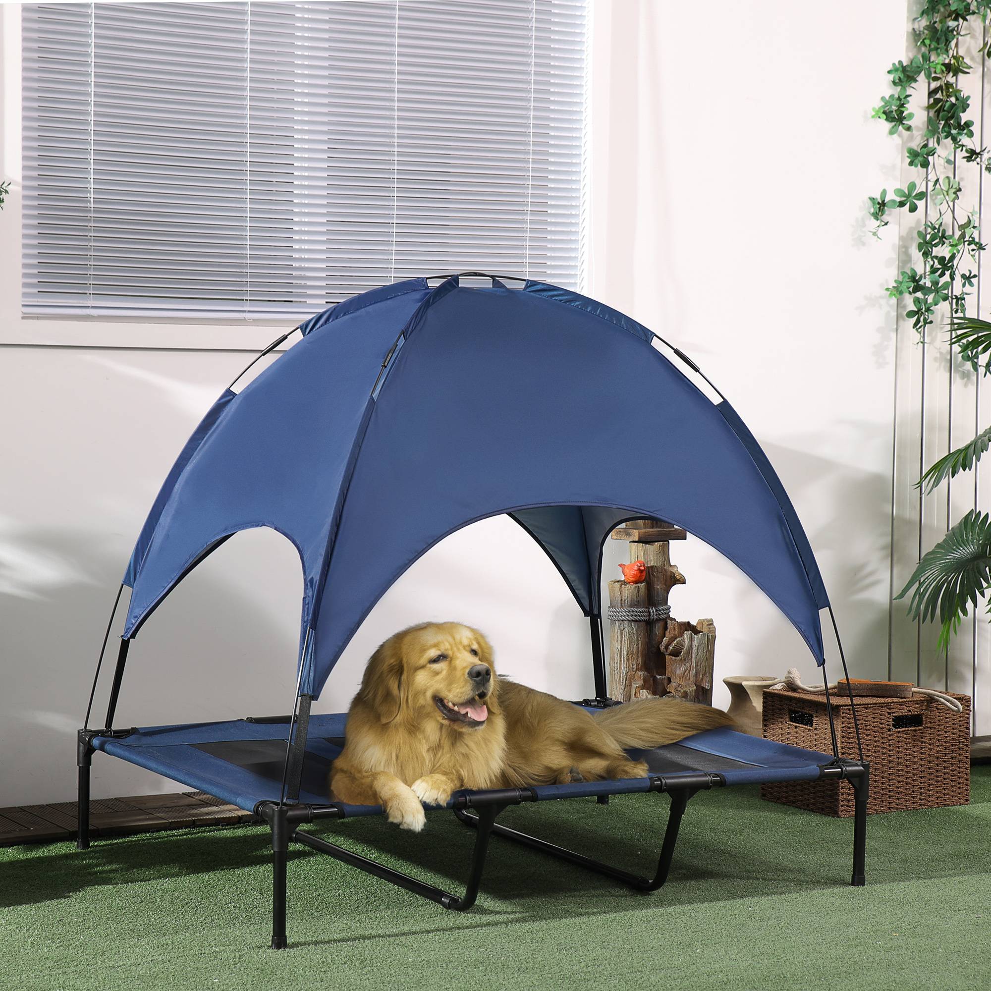 Lit pour chien acier et tissu bleu et noir 122 x 92 x 108 cm - PANGIVO - Image 4