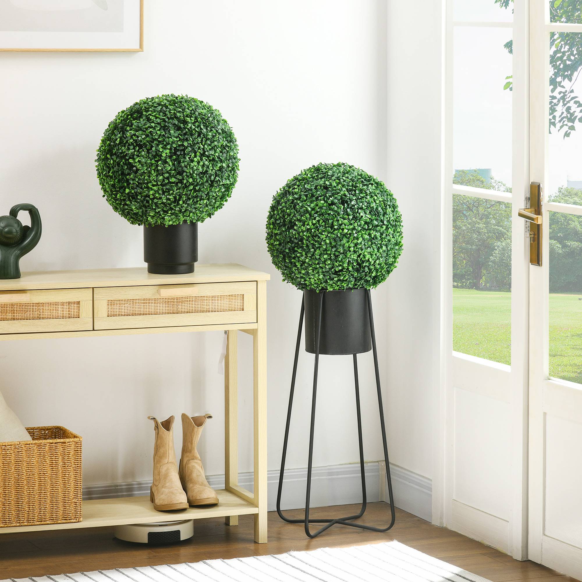 Sans Marque - Lot de 2 boules de buis, plantes artificielles vertes avec protection UV, idéales pour l'intérieur et l'extérieur. - Image 3