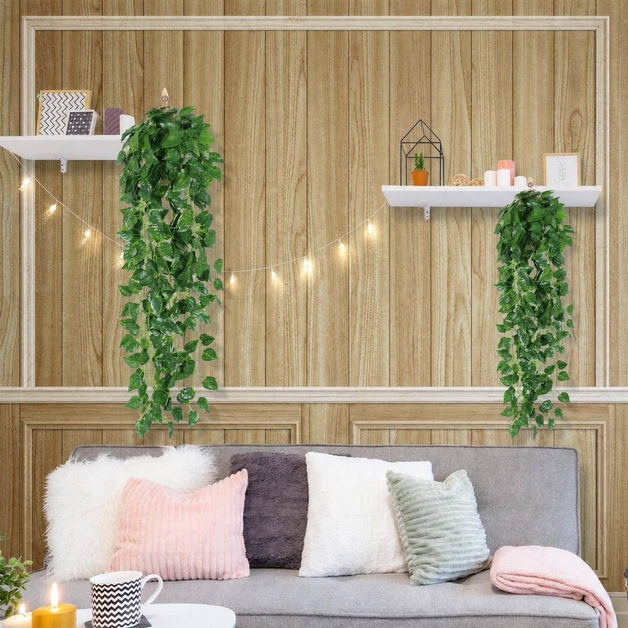 Lot de 2 Plantes de Lierre Artificiel Suspendu Intérieur Extérieur Résistant Faible Entretien - Image 7