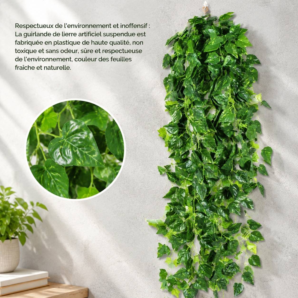 Lot de 2 Plantes de Lierre Artificiel Suspendu Intérieur Extérieur Résistant Faible Entretien - Image 9