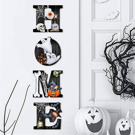 Décoration de jardin-Décorer-Décor Murale Halloween Lettres HOME Bois Fantôme Citrouille Crâne Décoration - Living123 - Image 6