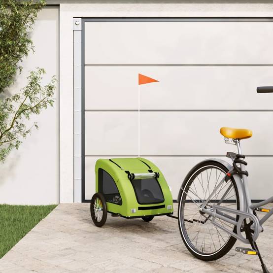 Remorque de vélo pour animaux fer et tissu Oxford vert 125 x 63 x 66 cm - PANGIVO - Image 1